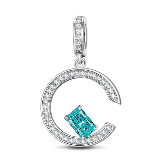 gon- Aquamarine Blue Skylight Sparkle Tarnish-resistant Silver Charms In White Gold Plated