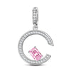 Fancy Pink Skylight Sparkle Tarnish-resistant Silver Dangle Charms In White Gold Plated