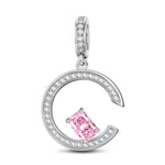 Fancy Pink Skylight Sparkle Tarnish-resistant Silver Charms In White Gold Plated