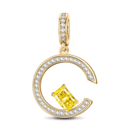 gon- Citrine Yellow Skylight Sparkle Tarnish-resistant Silver Charms In 14K Gold Plated