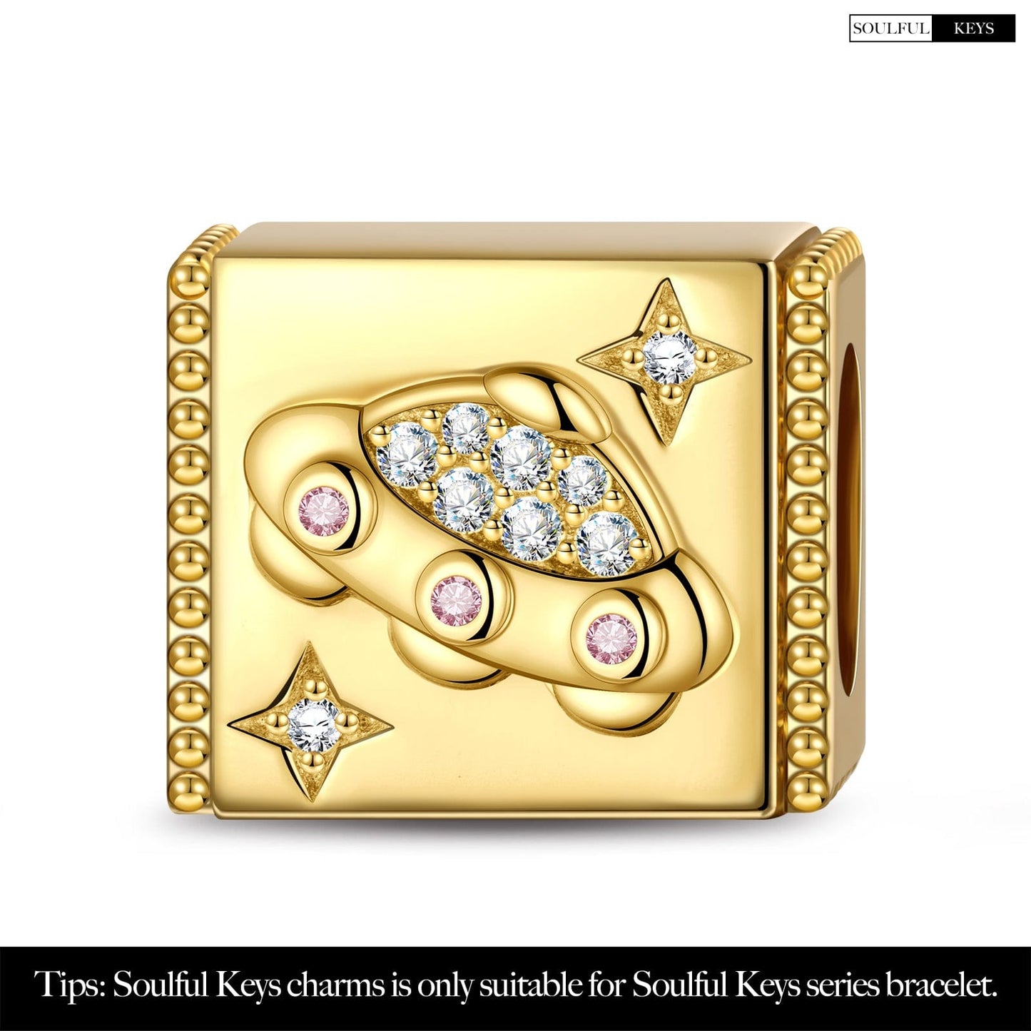 Spaceship Tarnish-resistant Silver Rectangular Charms In 14K Gold Plated