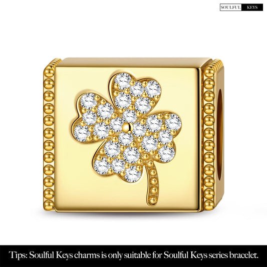 gon- A Four-Leaf Clover Tarnish-resistant Silver Rectangular Charms In 14K Gold Plated
