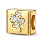 A Four-Leaf Clover Tarnish-resistant Silver Rectangular Charms In 14K Gold Plated