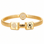A Four-Leaf Clover Tarnish-resistant Silver Rectangular Charms In 14K Gold Plated