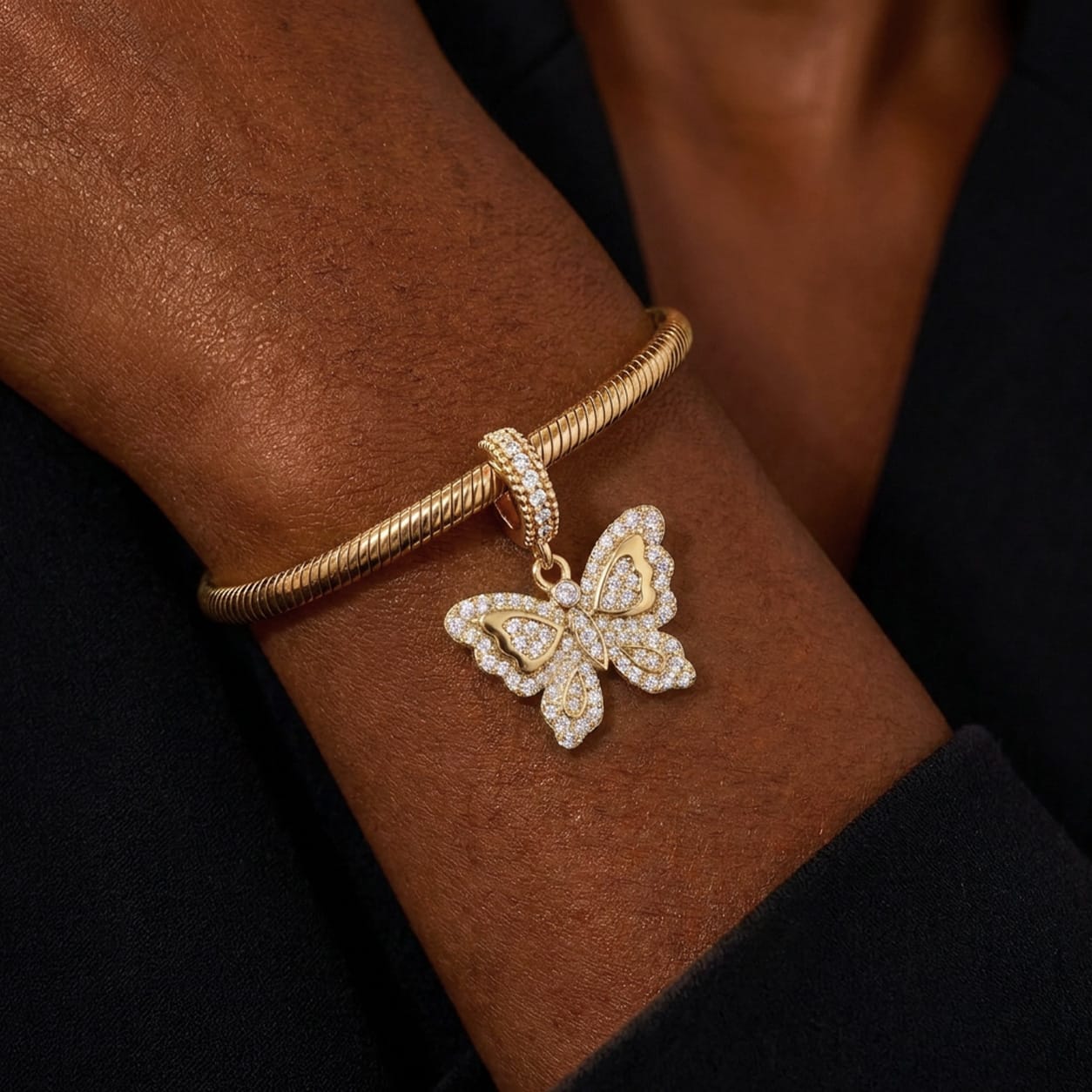 Butterfly Tarnish-resistant Silver Animal Dangle Charms In 14K Gold Plated