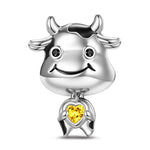 Proud Baby Cow Tarnish-resistant Silver Animal Charms In White Gold Plated - Heartful Hugs Collection