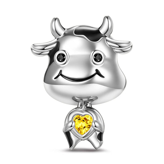 gon- Proud Baby Cow Tarnish-resistant Silver Animal Charms In White Gold Plated - Heartful Hugs Collection