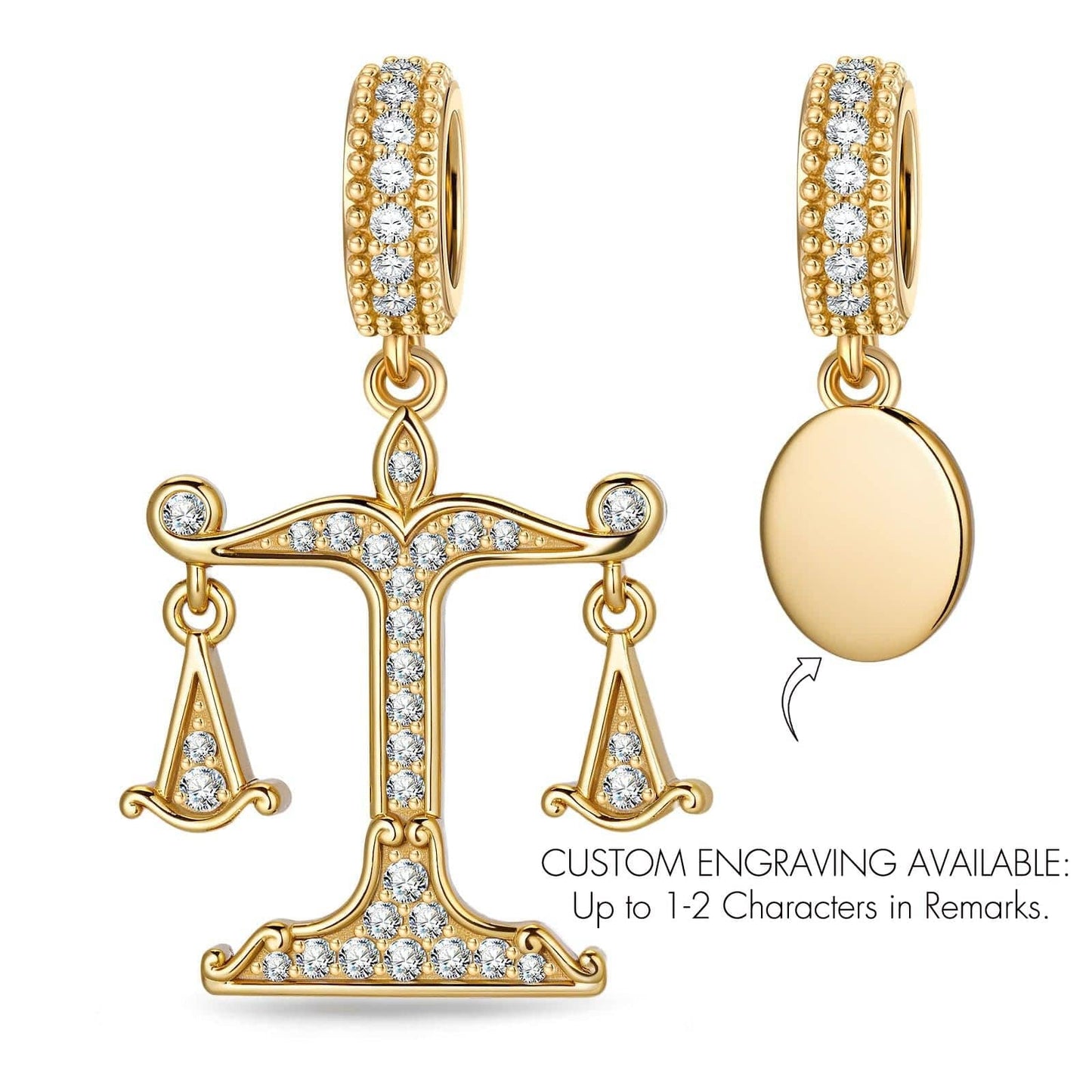 Customizable Engraving Balance Tarnish-resistant Silver Dangle Charms In 14K Gold Plated