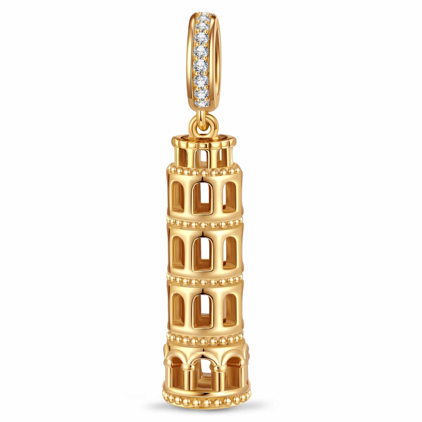 Leaning Tower of Pisa Tarnish-resistant Silver Dangle Charms In 14K Gold Plated