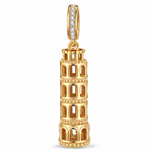 gona- Leaning Tower of Pisa Tarnish-resistant Silver Dangle Charms In 14K Gold Plated