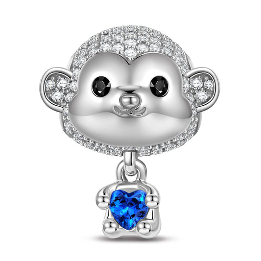 gon- Cheerful Monkey Tarnish-resistant Silver Animal Charms In White Gold Plated - Heartful Hugs Collection
