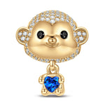 Cheerful Monkey Tarnish-resistant Silver Animal Charms In 14K Gold Plated - Heartful Hugs Collection