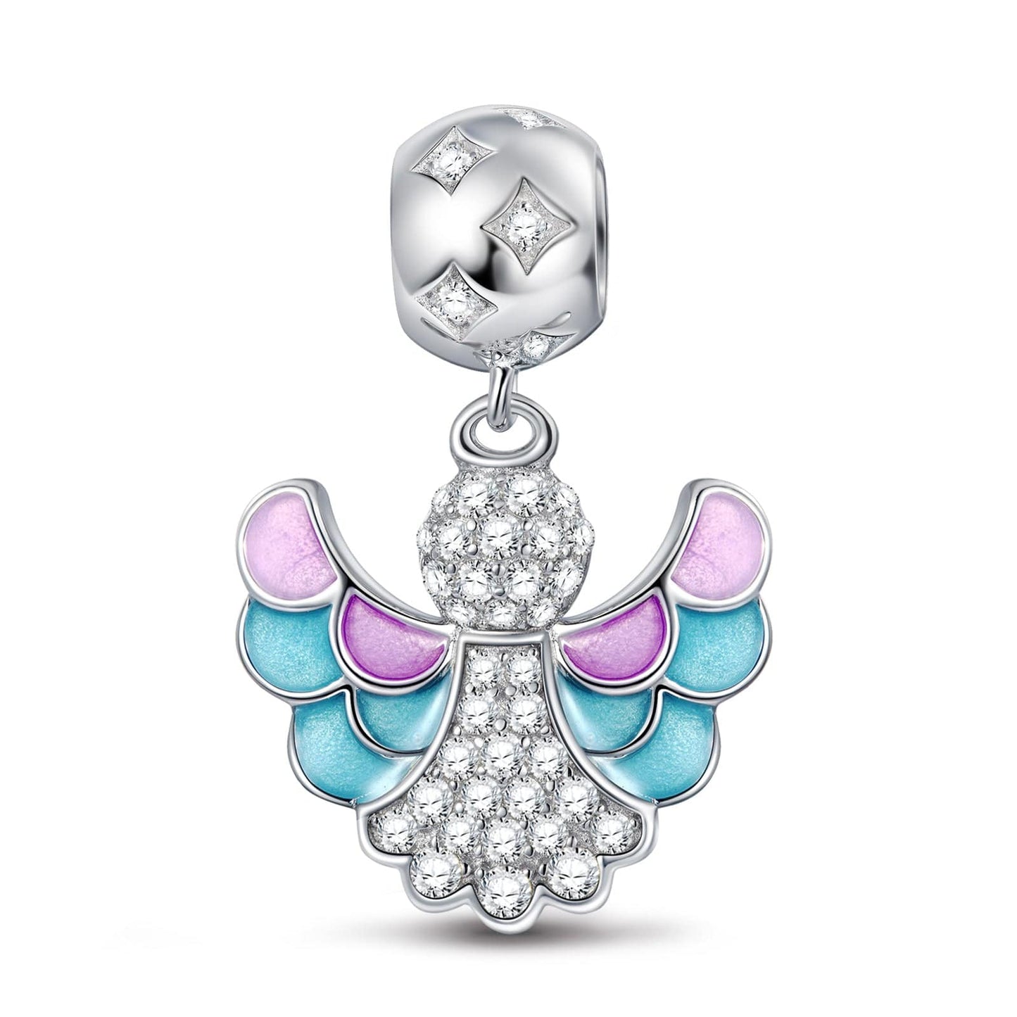 Little Dancing Angel Tarnish-resistant Silver Charms With Enamel In White Gold Plated