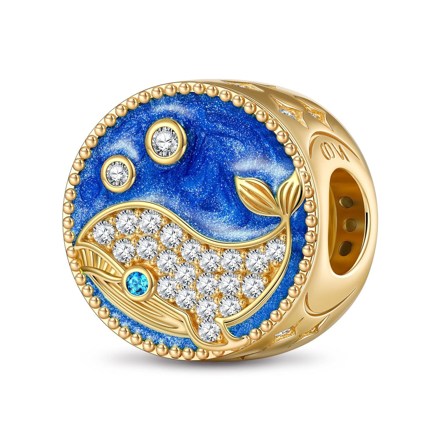 Graceful Whale Tarnish-resistant Silver Charms With Enamel In 14K Gold Plated
