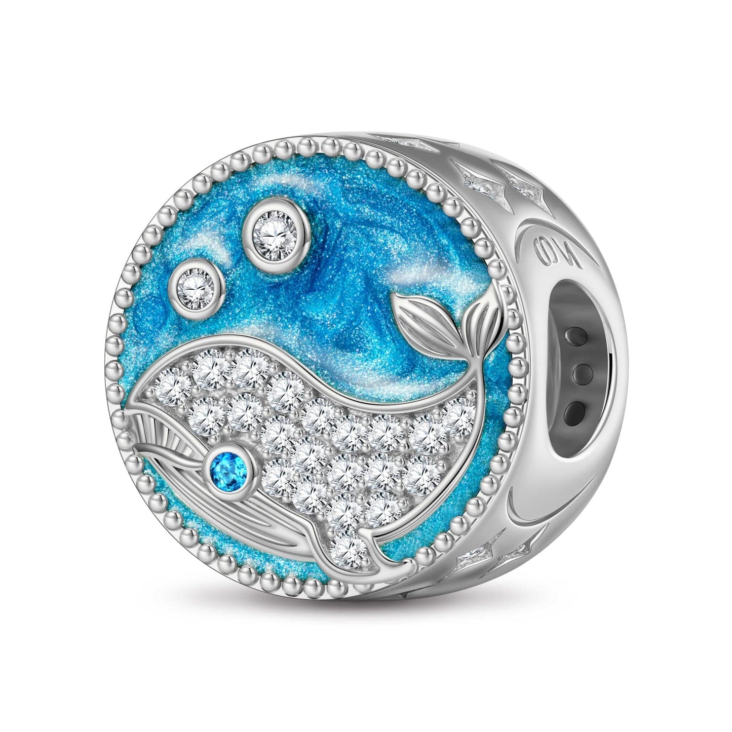 Graceful Whale Tarnish-resistant Silver Charms With Enamel In White Gold Plated