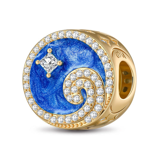 gon- Roaring Waves Tarnish-resistant Silver Charms With Enamel In 14K Gold Plated