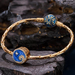 Roaring Waves Tarnish-resistant Silver Charms With Enamel In 14K Gold Plated