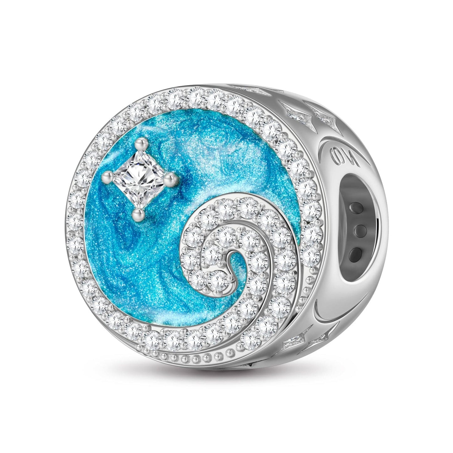 Roaring Waves Tarnish-resistant Silver Charms With Enamel In White Gold Plated