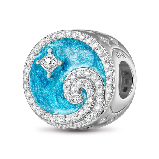 gon- Roaring Waves Tarnish-resistant Silver Charms With Enamel In White Gold Plated