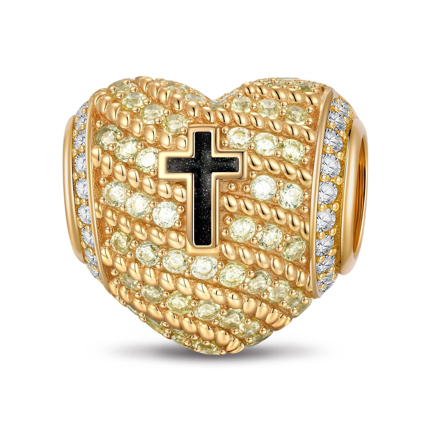 Sacred Heart Cross Tarnish-resistant Silver Charms With Enamel In 14K Gold Plated