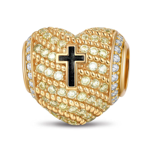 gon- Sacred Heart Cross Tarnish-resistant Silver Charms With Enamel In 14K Gold Plated