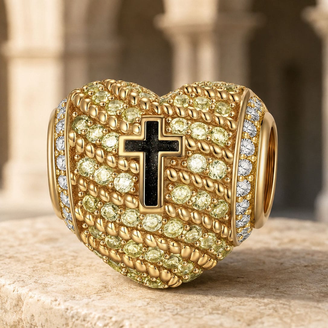 Sacred Heart Cross Tarnish-resistant Silver Charms With Enamel In 14K Gold Plated