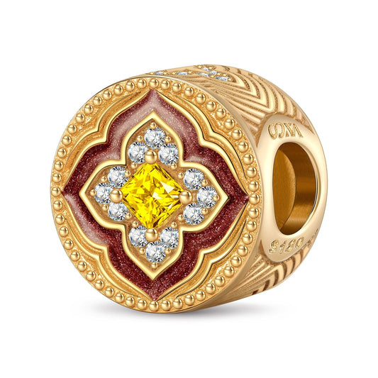 gon- Radiant Flower Tarnish-resistant Silver Charms With Enamel In 14K Gold Plated