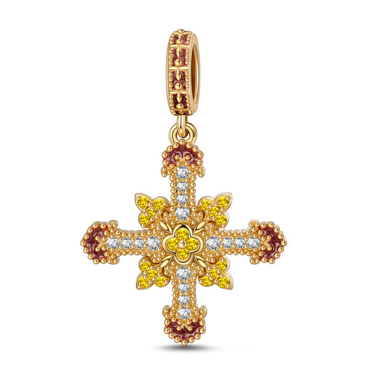 gon- Sacred Cross Tarnish-resistant Silver Charms With Enamel In 14K Gold Plated