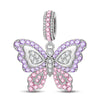 Lilac Butterfly Tarnish-resistant Silver Dangle Charms In White Gold Plated