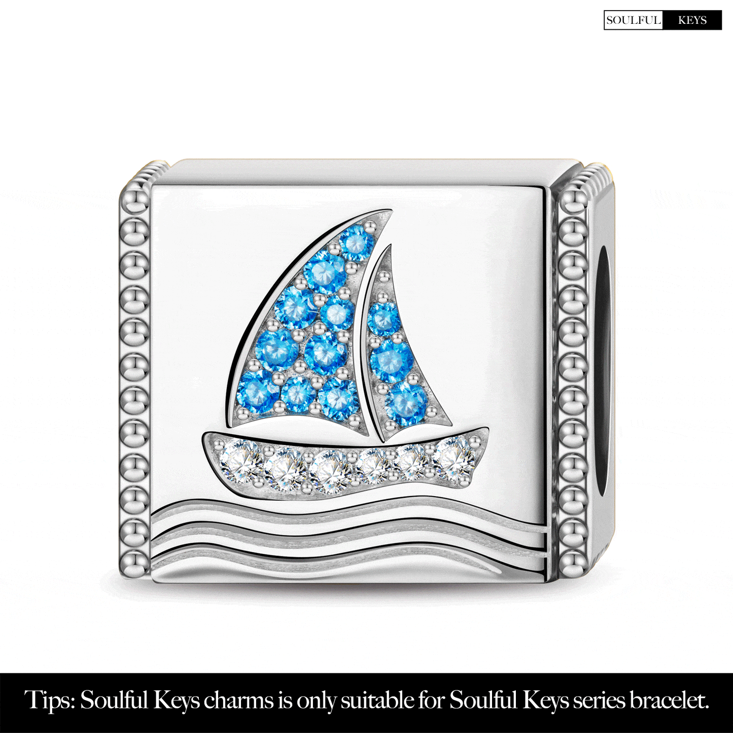 Seafaring Sailboat Tarnish-resistant Silver Rectangular Charms In White Gold Plated