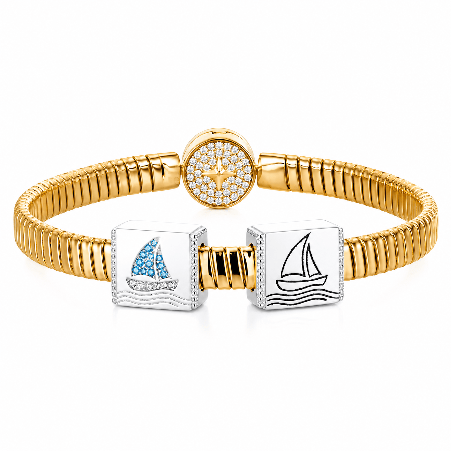 Seafaring Sailboat Tarnish-resistant Silver Rectangular Charms In White Gold Plated