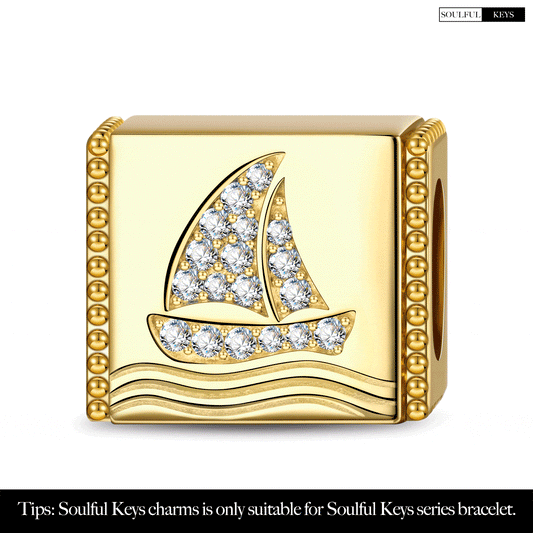 gon- Seafaring Sailboat Tarnish-resistant Silver Rectangular Charms In 14K Gold Plated