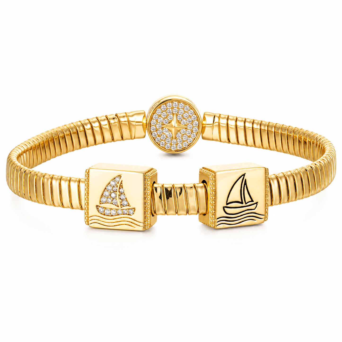 Seafaring Sailboat Tarnish-resistant Silver Rectangular Charms In 14K Gold Plated