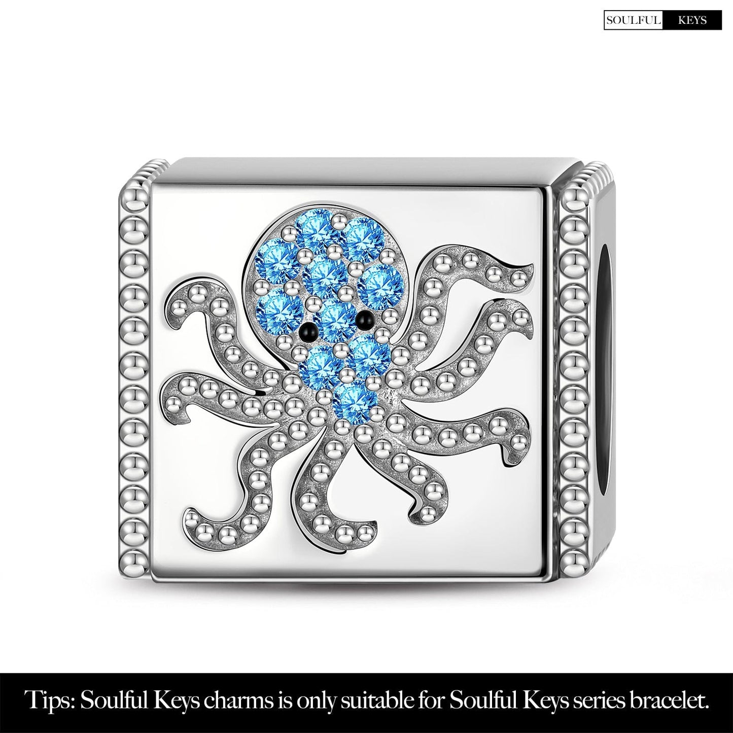 Elusive Octopus Tarnish-resistant Silver Rectangular Charms In White Gold Plated