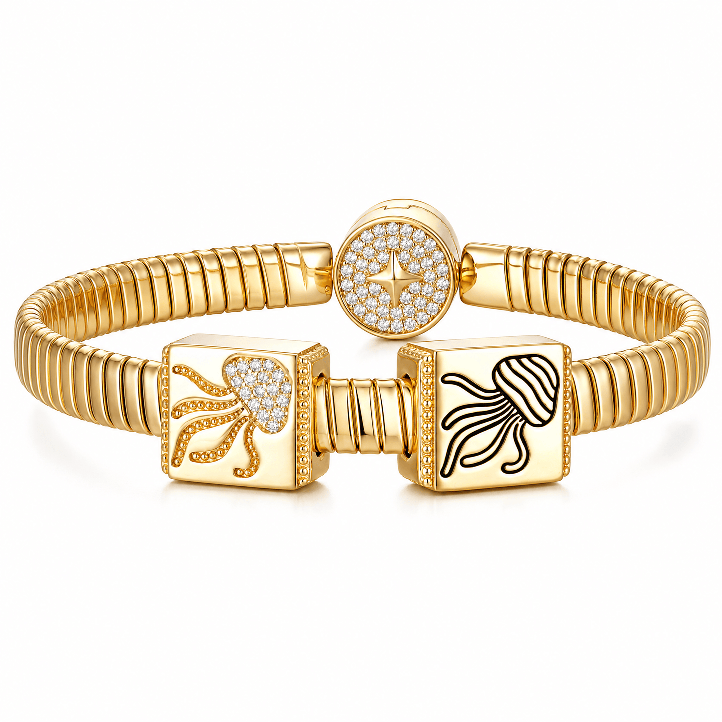 Ethereal Jellyfish Tarnish-resistant Silver Rectangular Charms In 14K Gold Plated