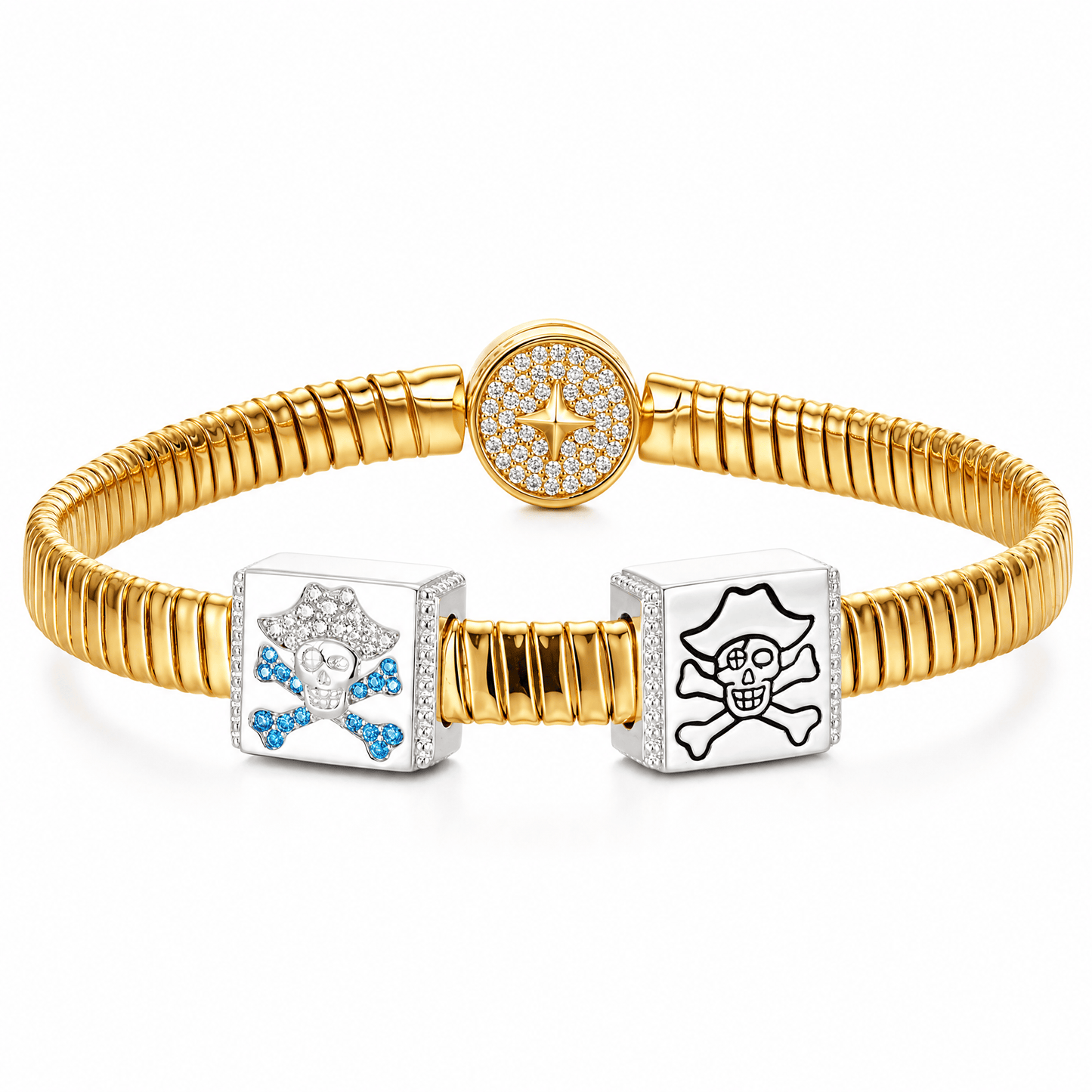 Pirate Captain Tarnish-resistant Silver Rectangular Charms In White Gold Plated