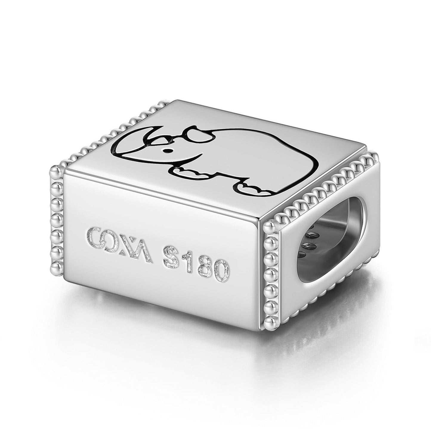 Majestic Rhinoceros Tarnish-resistant Silver Rectangular Charms In White Gold Plated