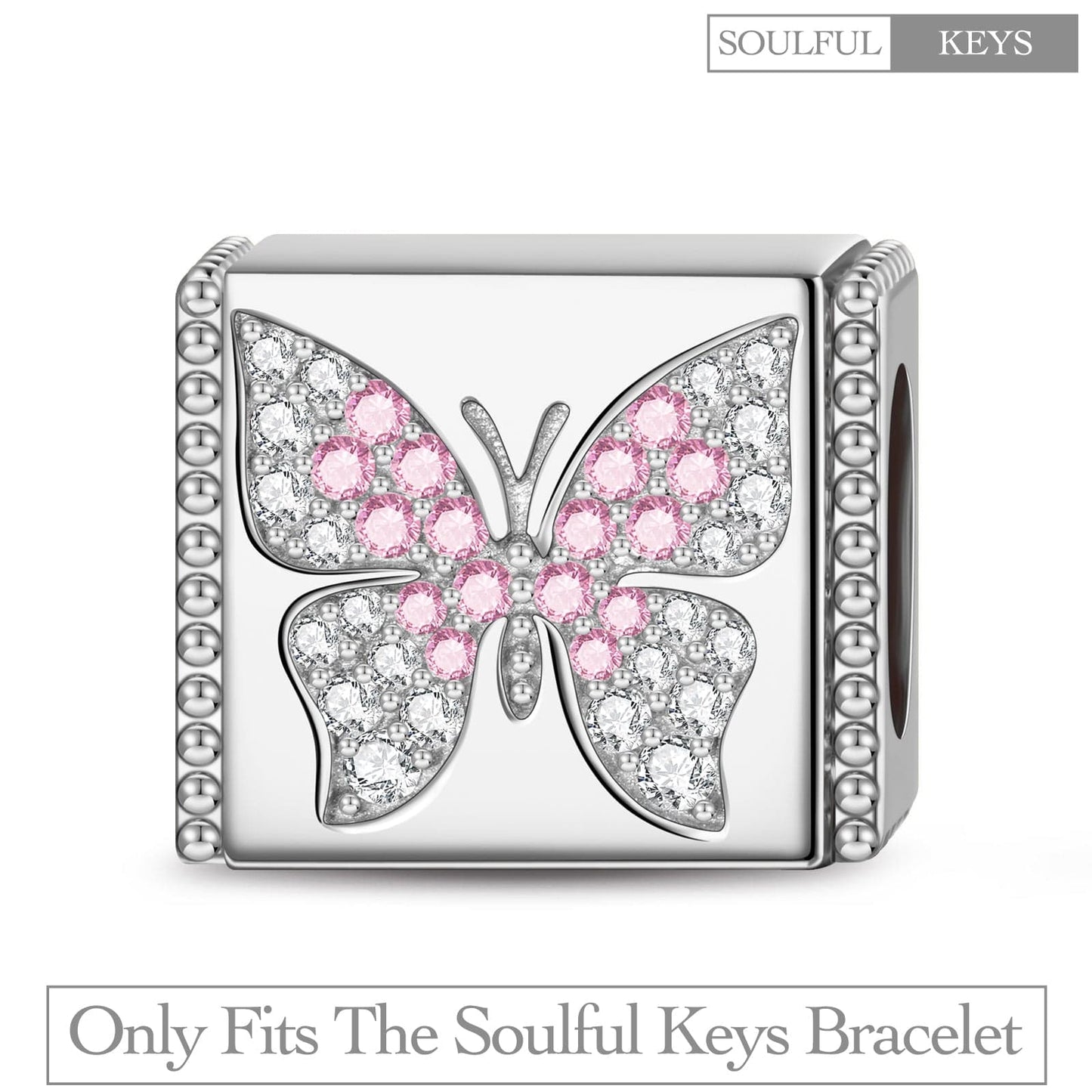 Fluttering Butterfly Tarnish-resistant Silver Rectangular Charms In White Gold Plated