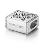 Fluttering Butterfly Tarnish-resistant Silver Rectangular Charms In White Gold Plated