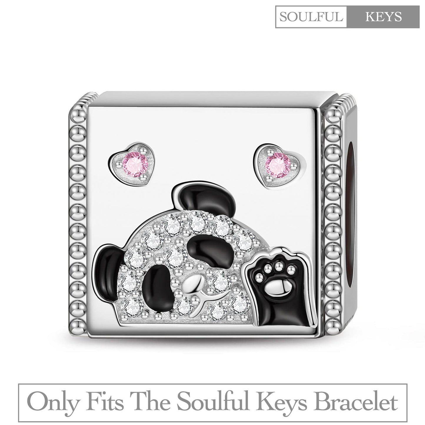 Endearing Panda Tarnish-resistant Silver Rectangular Charms With Enamel In White Gold Plated