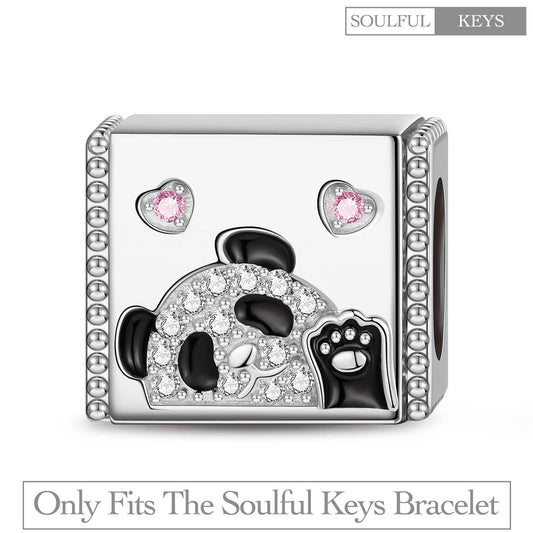 gon- Endearing Panda Tarnish-resistant Silver Rectangular Charms With Enamel In White Gold Plated