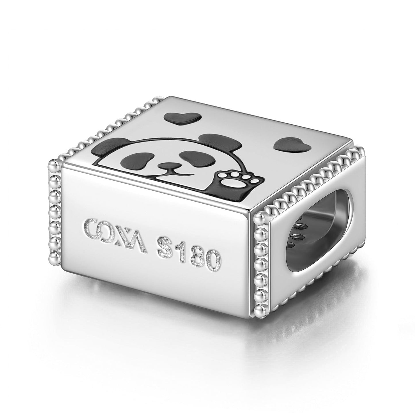 Endearing Panda Tarnish-resistant Silver Rectangular Charms With Enamel In White Gold Plated