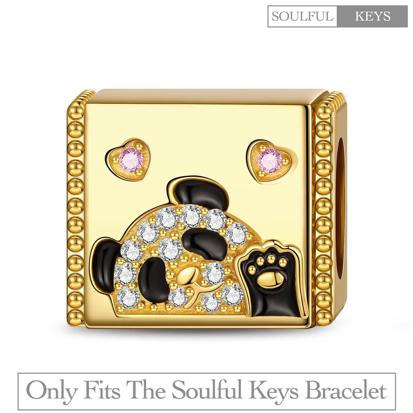 Endearing Panda Tarnish-resistant Silver Rectangular Charms With Enamel In 14K Gold Plated