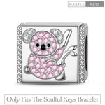 Eucalyptus-loving Koala Tarnish-resistant Silver Rectangular Charms With Enamel In White Gold Plated