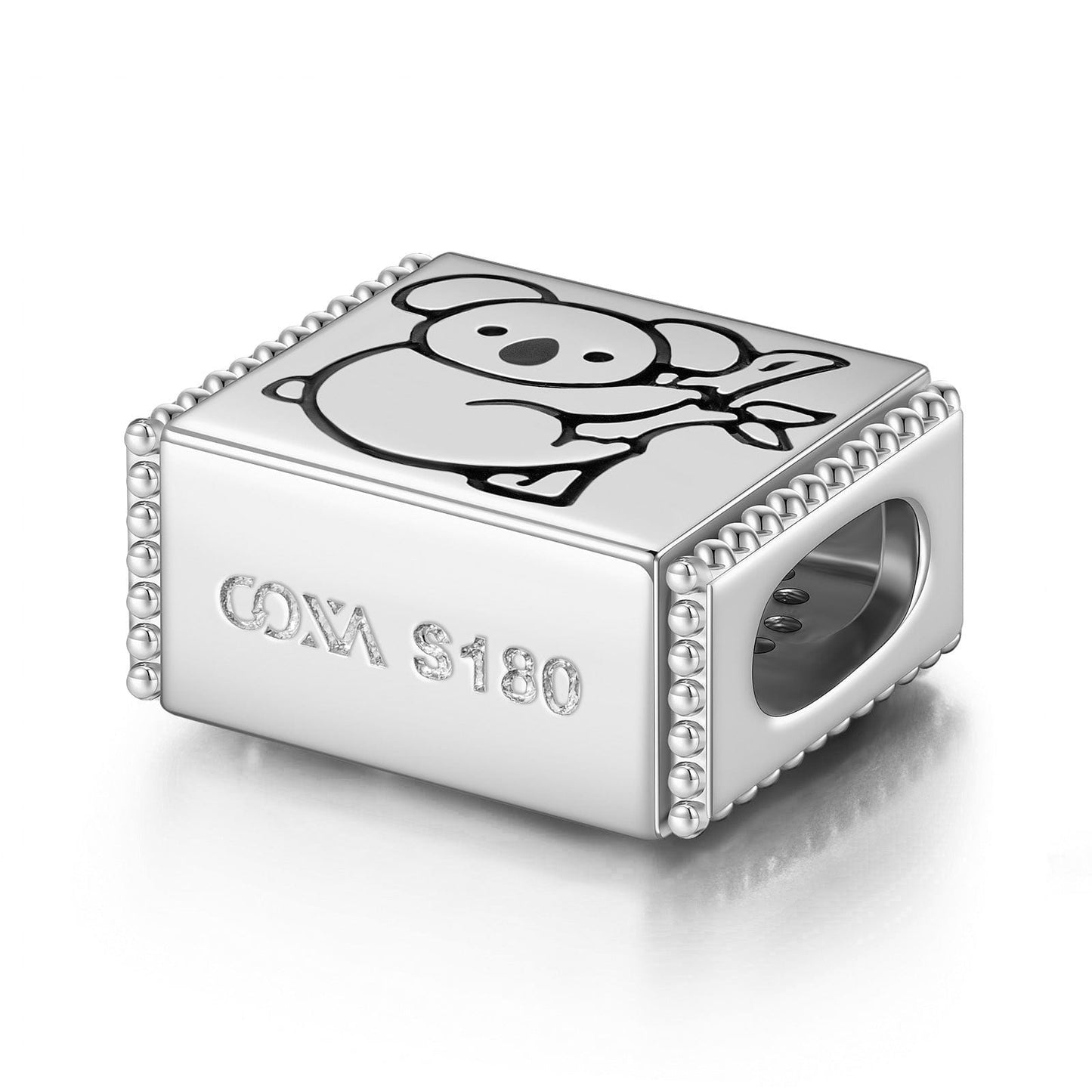 Eucalyptus-loving Koala Tarnish-resistant Silver Rectangular Charms With Enamel In White Gold Plated