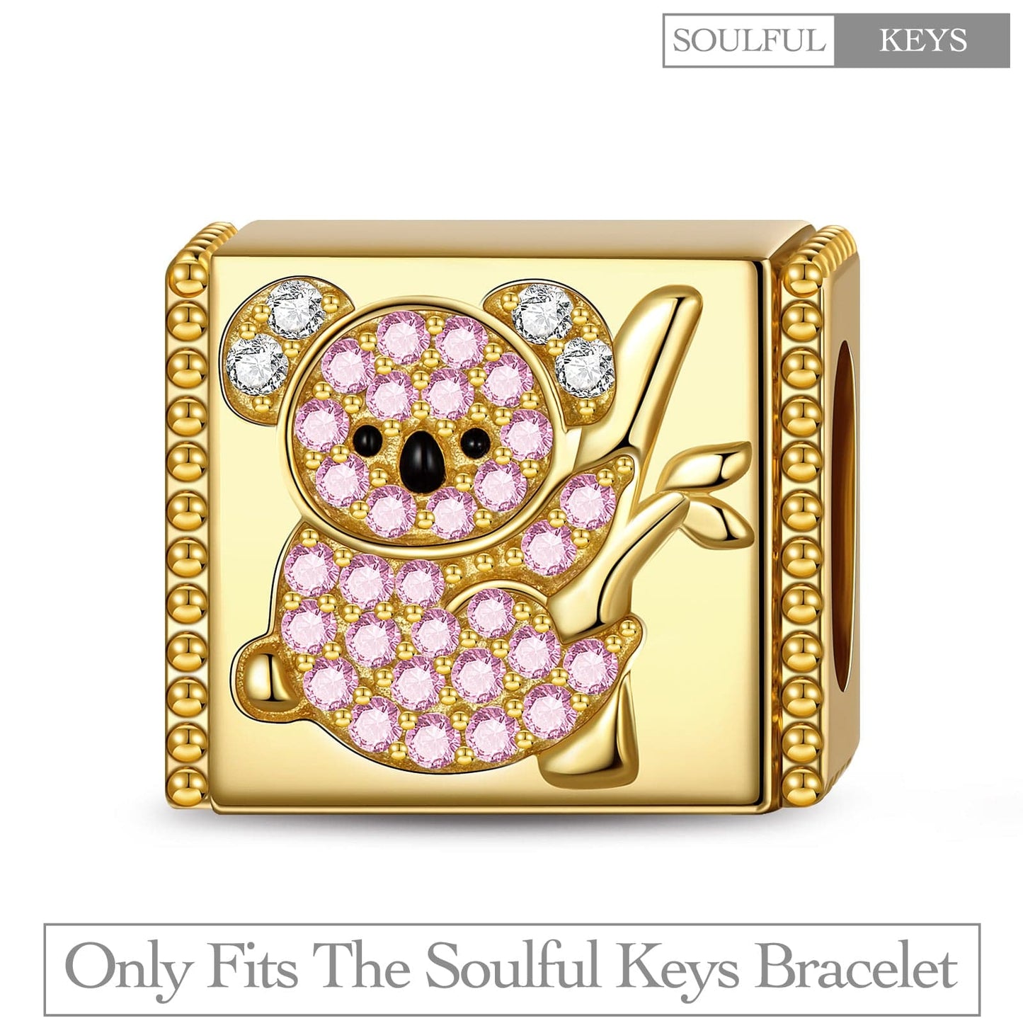 Eucalyptus-loving Koala Tarnish-resistant Silver Rectangular Charms With Enamel In 14K Gold Plated