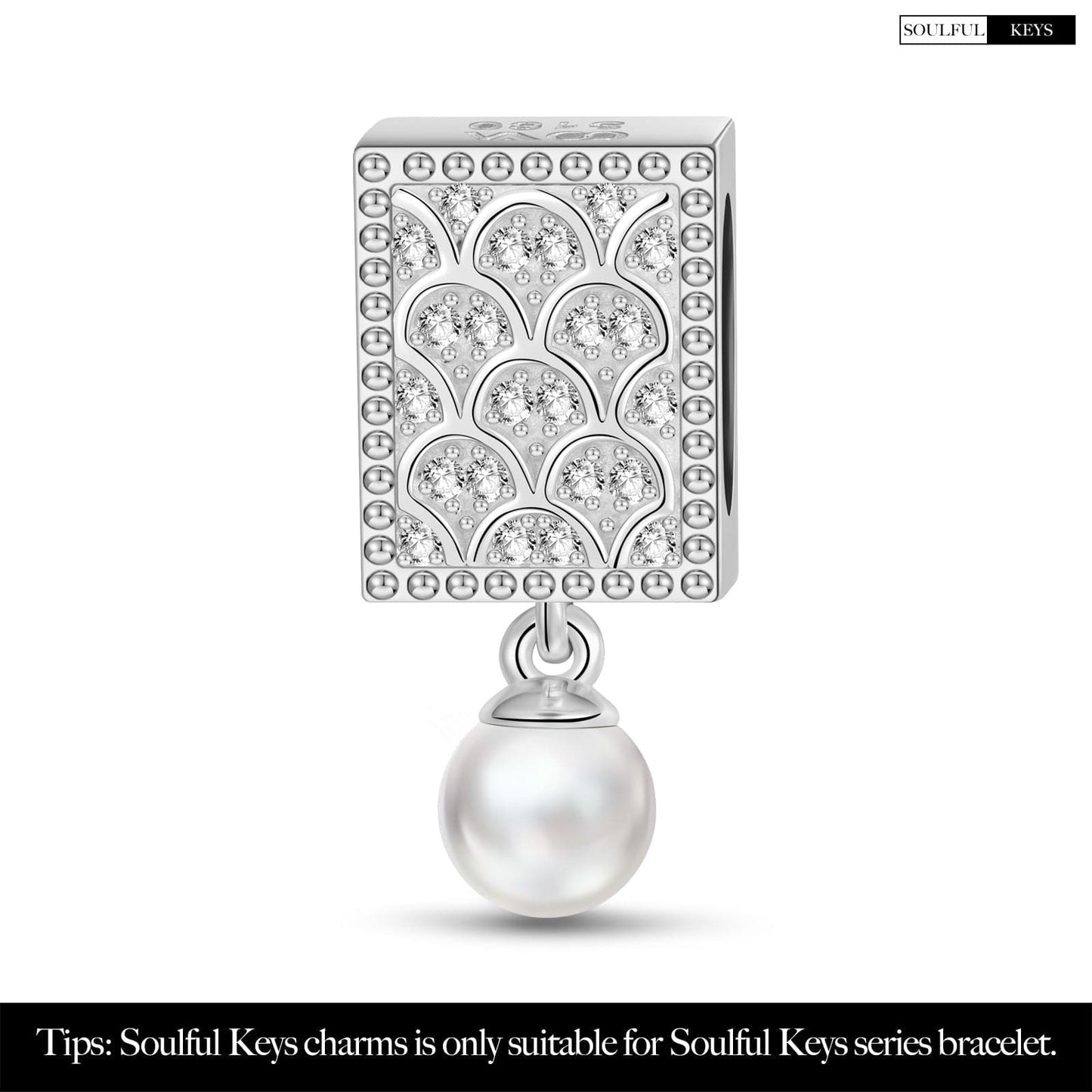 Mermaid's Pearls Tarnish-resistant Silver Rectangular Charms In White Gold Plated