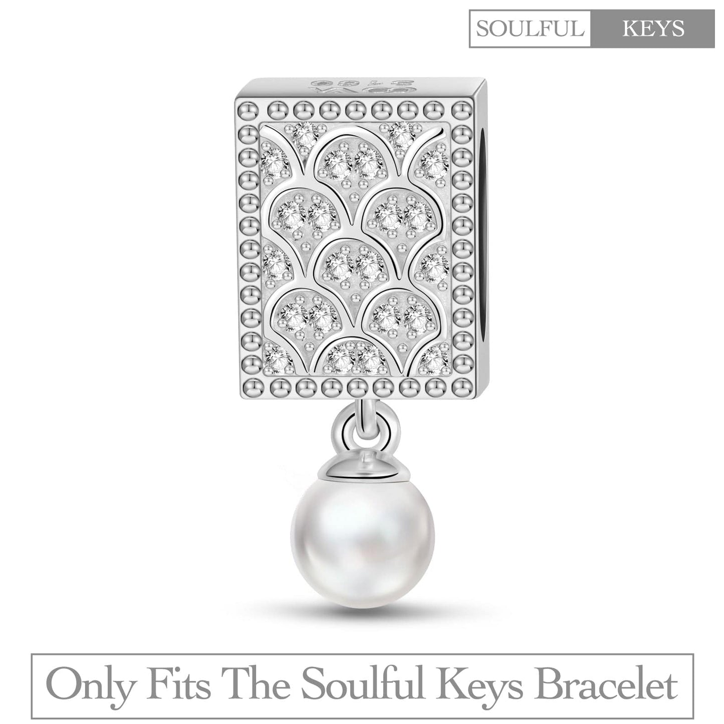 Mermaid's Pearls Tarnish-resistant Silver Rectangular Dangle Charms In White Gold Plated