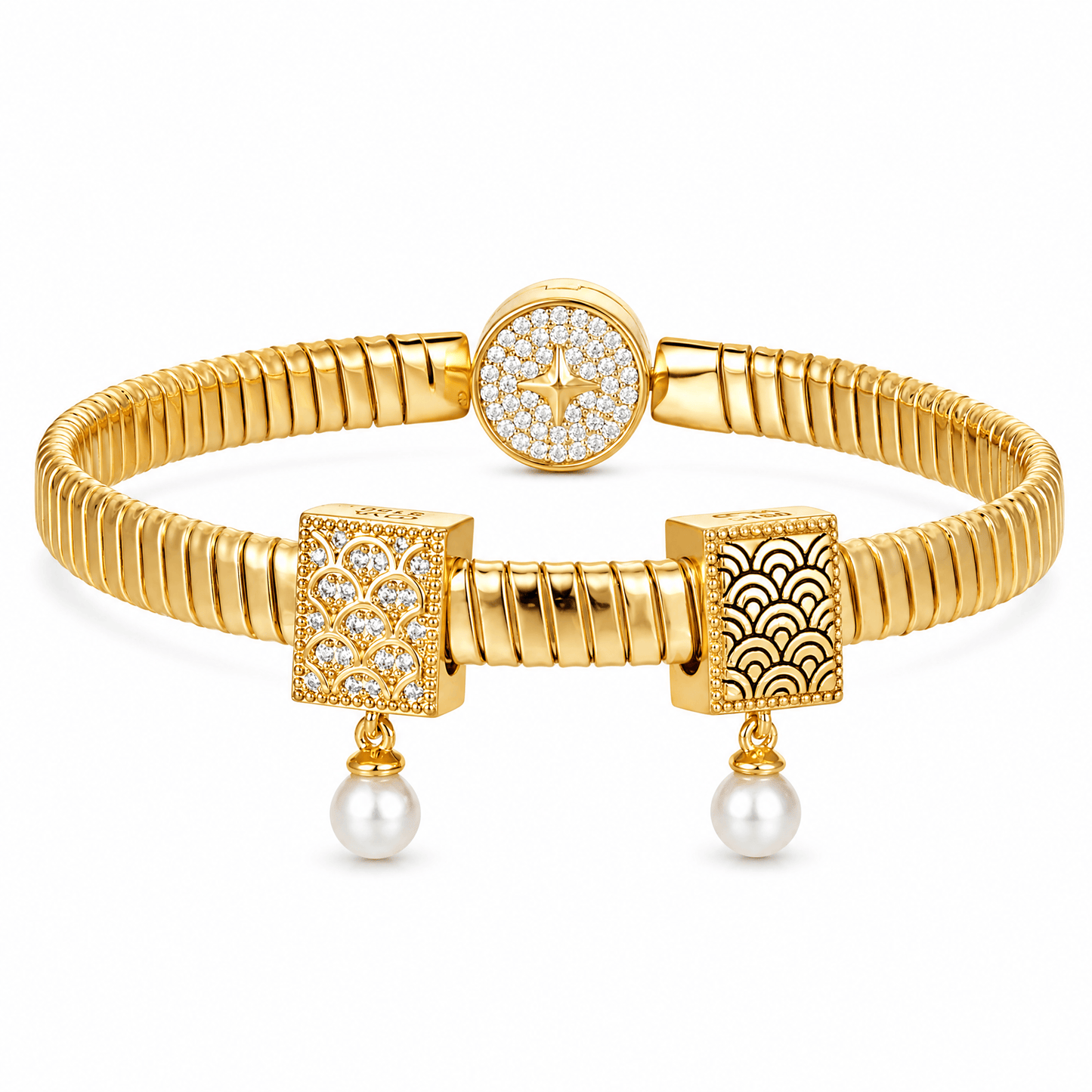 Mermaid's Pearls Tarnish-resistant Silver Rectangular Dangle Charms In 14K Gold Plated