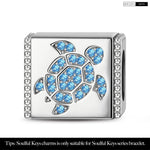 Serene Sea Turtle Tarnish-resistant Silver Rectangular Charms In White Gold Plated